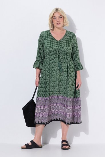 Ulla Popken 847798 Robe mi-longue trapèze à col V Vert foncé - Robes midi - Robes midi grande taille