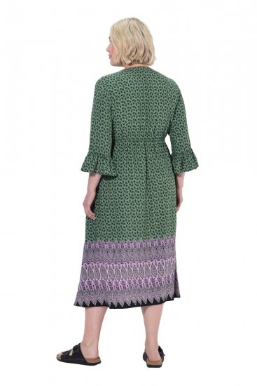 Ulla Popken 847798 Robe mi-longue trapèze à col V Vert foncé - Robes midi - Robes midi grande taille
