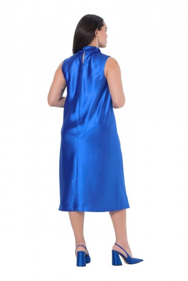 Ulla Popken 847862 Robe en satin Bleu roi - Robes d'été - Robes d'été grande taille