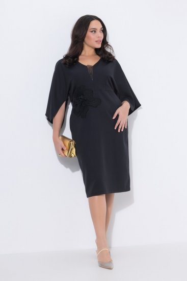 Ulla Popken 847909 Robe mi-longue fleurie Noir - Robes midi - Robes midi grande taille