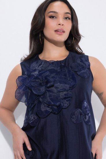 Ulla Popken 847918 Robe en mousseline fleurie Bleu marine - Robes midi - Robes midi grande taille