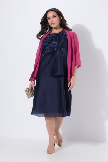 Ulla Popken 847918 Robe en mousseline fleurie Bleu marine - Robes midi - Robes midi grande taille
