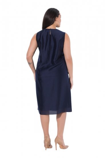 Ulla Popken 847918 Robe en mousseline fleurie Bleu marine - Robes midi - Robes midi grande taille