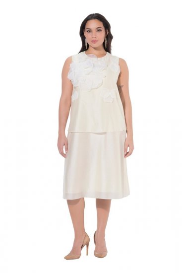 Ulla Popken 847918 Robe en mousseline fleurie Blanc cassé - Robes d'été - Robes d'été grande taille