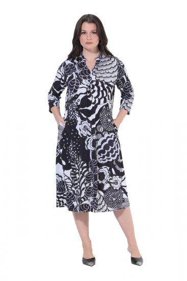 Ulla Popken 847972 Robe en maille fleurie Blanc - Robes en maille - 