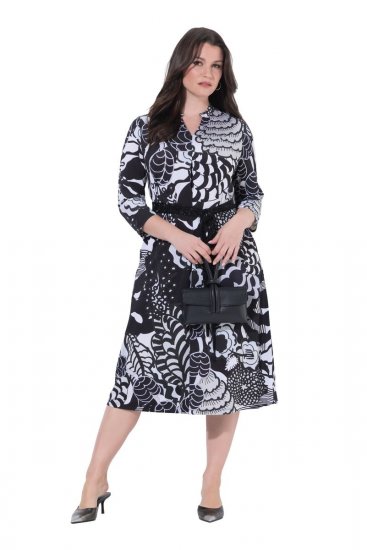 Ulla Popken 847972 Robe en maille fleurie Blanc - Robes en maille - 