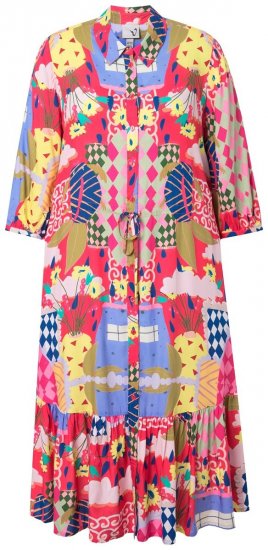 Ulla Popken 848015 Robe mi-longue imprimée à cordon Rose - Robes midi - Robes midi grande taille