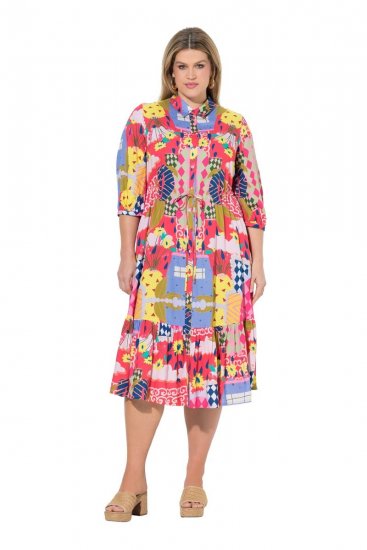 Ulla Popken 848015 Robe mi-longue imprimée à cordon Rose - Robes midi - Robes midi grande taille