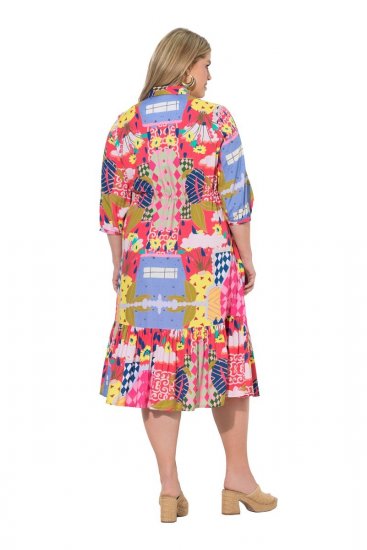 Ulla Popken 848015 Robe mi-longue imprimée à cordon Rose - Robes midi - Robes midi grande taille