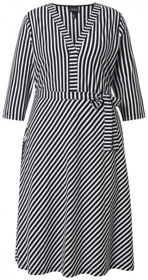 Ulla Popken 848052 Robe mi-longue rayée à ceinture à nouer Noir - Robes midi - Robes midi grande taille