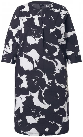 Ulla Popken 848061 Robe mi-longue fleurie à manches 3/4 Noir - Robes midi - Robes midi grande taille