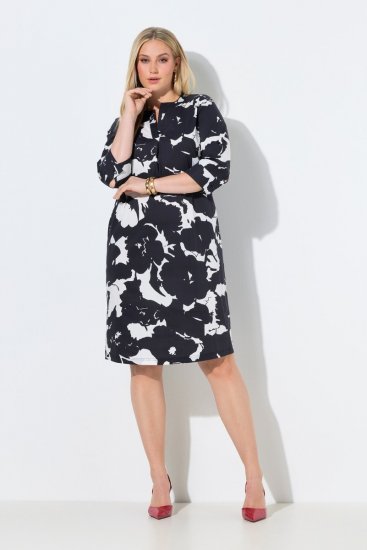 Ulla Popken 848061 Robe mi-longue fleurie à manches 3/4 Noir - Robes midi - Robes midi grande taille