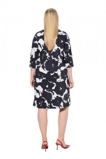 Ulla Popken 848061 Robe mi-longue fleurie à manches 3/4 Noir - Robes midi - Robes midi grande taille