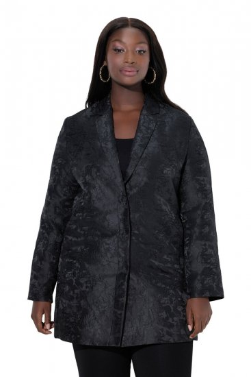 Ulla Popken 848099 Blazer fleuri en jacquard à boutonnage caché Noir - Blazers - Blazers grande taille pour femme