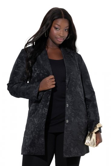 Ulla Popken 848099 Blazer fleuri en jacquard à boutonnage caché Noir - Blazers - Blazers grande taille pour femme
