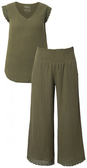 Ulla Popken 848131 Pyjama en dentelle Vert olive - Pyjamas/vêtements de détente - 
