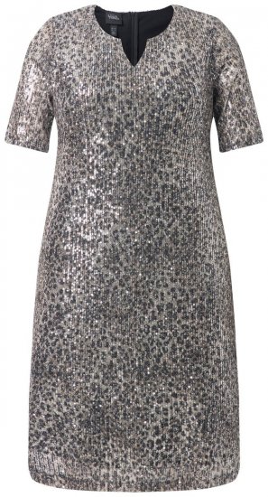 Ulla Popken 848137 Robe à sequins à imprimé animal Beige - Robes de soirée - Robes de soirée grande taille