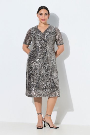 Ulla Popken 848137 Robe à sequins à imprimé animal Beige - Robes de soirée - Robes de soirée grande taille