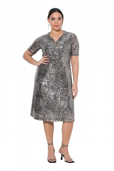 Ulla Popken 848137 Robe à sequins à imprimé animal Beige - Robes de soirée - Robes de soirée grande taille