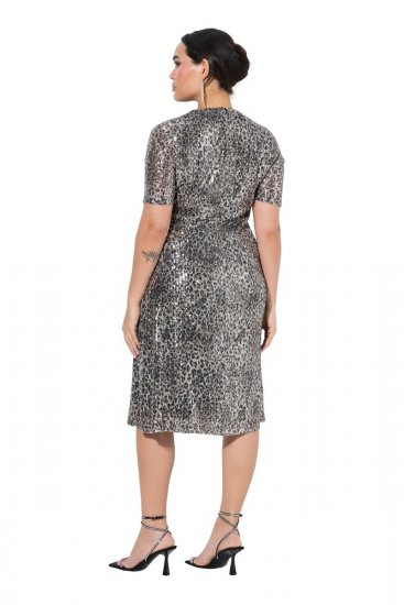 Ulla Popken 848137 Robe à sequins à imprimé animal Beige - Robes de soirée - Robes de soirée grande taille