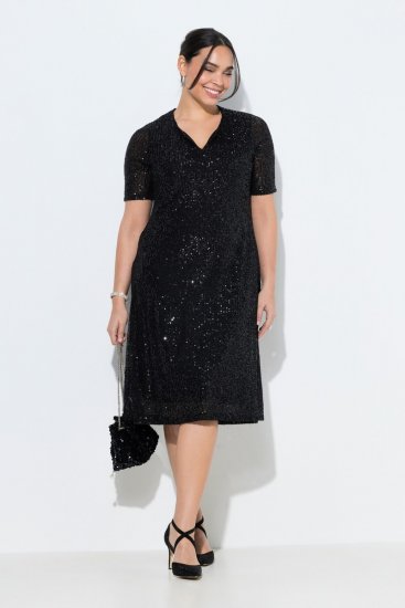 Ulla Popken 848140 Robe à sequins Noir - Robes de soirée - Robes de soirée grande taille