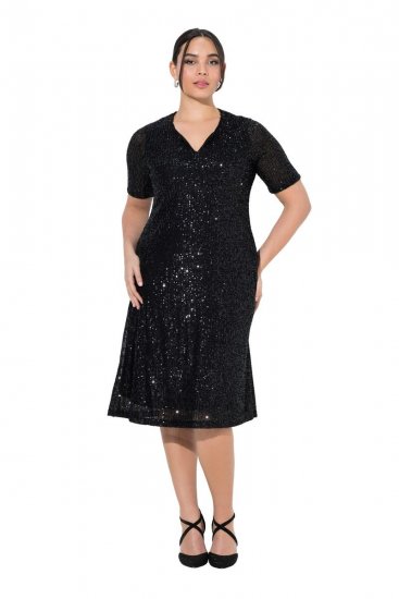 Ulla Popken 848140 Robe à sequins Noir - Robes de soirée - Robes de soirée grande taille