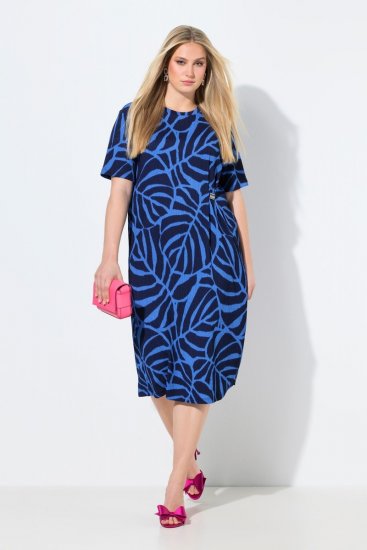 Ulla Popken 848162 Robe mi-longue imprimée Bleu marine - Robes midi - Robes midi grande taille
