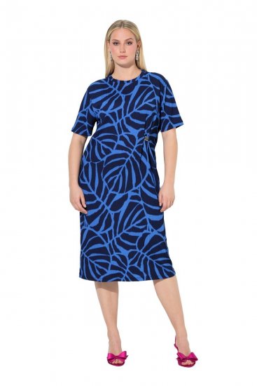 Ulla Popken 848162 Robe mi-longue imprimée Bleu marine - Robes midi - Robes midi grande taille