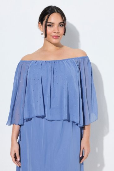 Ulla Popken 848169 Robe en mousseline trapèze Bleu clair - Robes midi - Robes midi grande taille