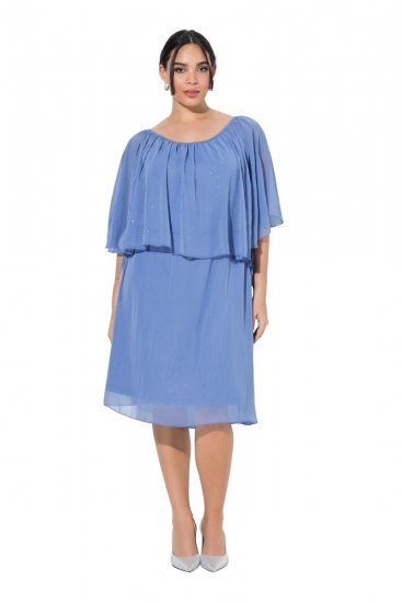 Ulla Popken 848169 Robe en mousseline trapèze Bleu clair - Robes midi - Robes midi grande taille