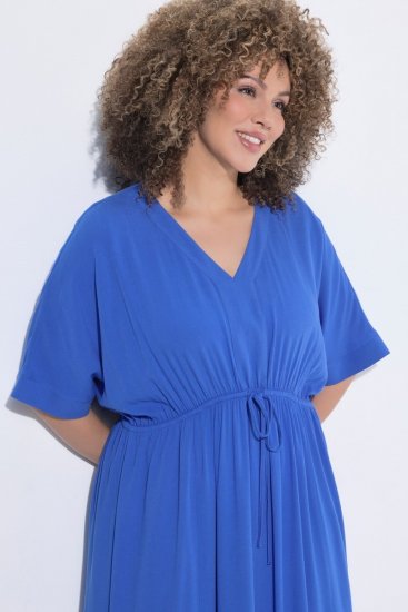 Ulla Popken 848224 Robe longue à manches courtes et col V Bleu - Robes maxi - Robes maxi grande taille