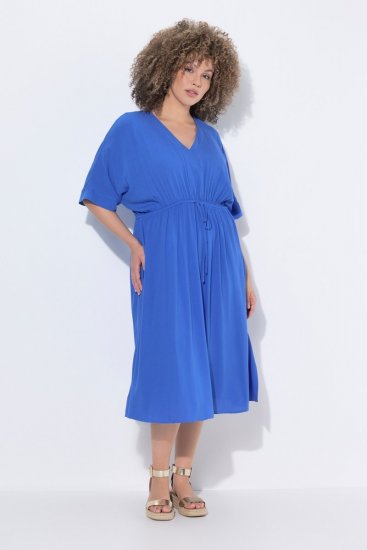 Ulla Popken 848224 Robe longue à manches courtes et col V Bleu - Robes maxi - Robes maxi grande taille