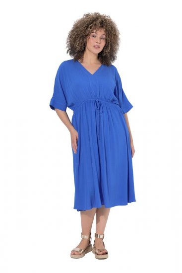 Ulla Popken 848224 Robe longue à manches courtes et col V Bleu - Robes maxi - Robes maxi grande taille
