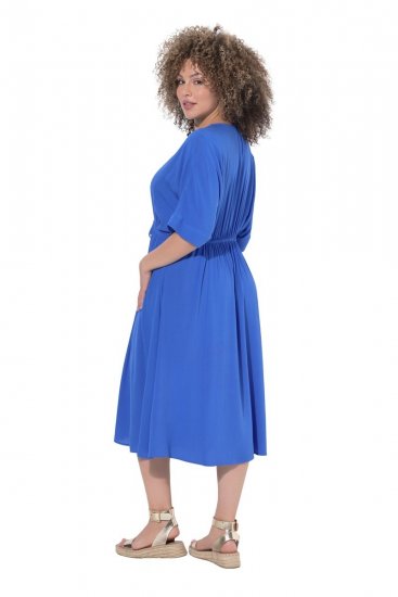 Ulla Popken 848224 Robe longue à manches courtes et col V Bleu - Robes maxi - Robes maxi grande taille