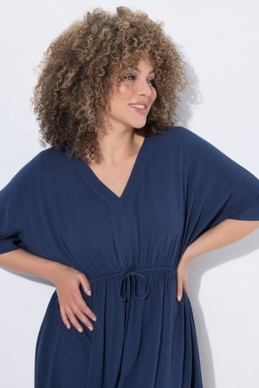 Ulla Popken 848224 Robe mi-longue à cordon Bleu marine - Robes midi - Robes midi grande taille