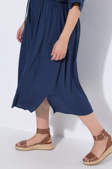 Ulla Popken 848224 Robe mi-longue à cordon Bleu marine - Robes midi - Robes midi grande taille