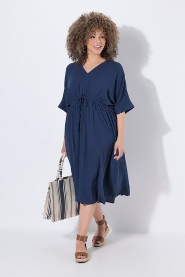 Ulla Popken 848224 Robe mi-longue à cordon Bleu marine - Robes midi - Robes midi grande taille