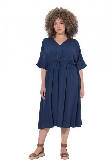 Ulla Popken 848224 Robe mi-longue à cordon Bleu marine - Robes midi - Robes midi grande taille