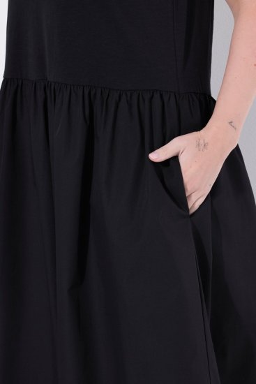 Ulla Popken 848305 Robe mi-longue sans manches à col V Noir - Robes midi - Robes midi grande taille