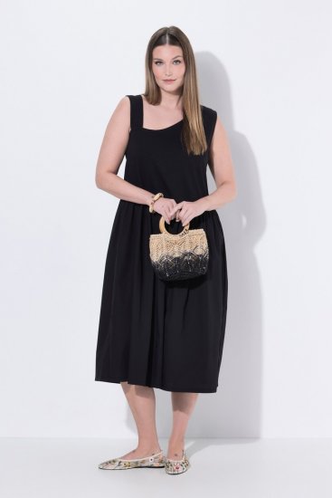 Ulla Popken 848305 Robe mi-longue sans manches à col V Noir - Robes midi - Robes midi grande taille