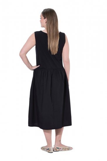 Ulla Popken 848305 Robe mi-longue sans manches à col V Noir - Robes midi - Robes midi grande taille