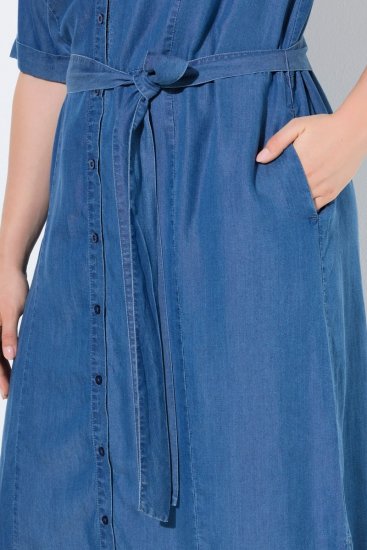 Ulla Popken 848491 Robe chemise Bleu denim - Robes midi - Robes midi grande taille