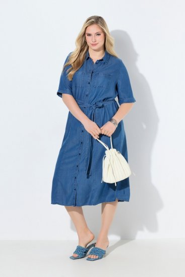 Ulla Popken 848491 Robe chemise Bleu denim - Robes midi - Robes midi grande taille