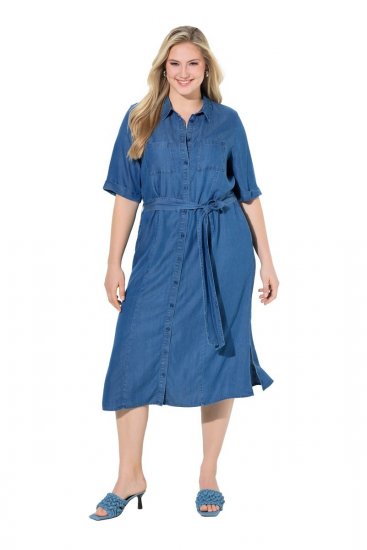 Ulla Popken 848491 Robe chemise Bleu denim - Robes midi - Robes midi grande taille