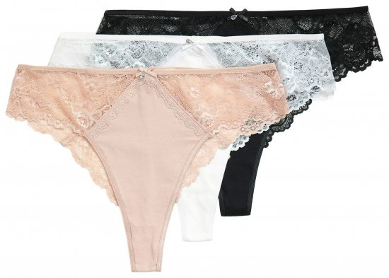 Ulla Popken 848522 Strings en dentelle lot de 3 Noir - Culottes - 