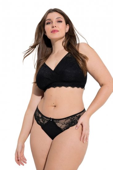 Ulla Popken 848522 Strings en dentelle lot de 3 Noir - Culottes - 