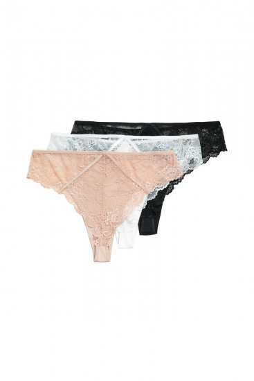 Ulla Popken 848522 Strings en dentelle lot de 3 Noir - Culottes - 