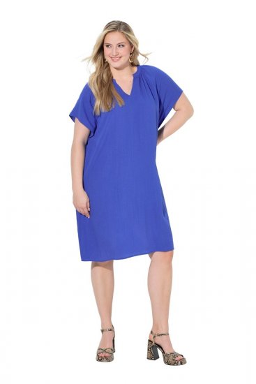 Ulla Popken 848526 Robe en lin mélangé à poches Bleu - Robes d'été - Robes d'été grande taille