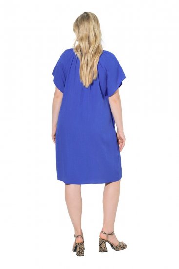 Ulla Popken 848526 Robe en lin mélangé à poches Bleu - Robes d'été - Robes d'été grande taille
