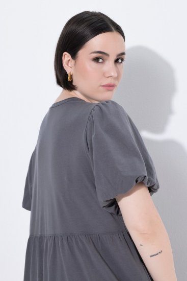 Ulla Popken 848575 Robe longue à manches courtes et poches Anthracite - Robes maxi - Robes maxi grande taille